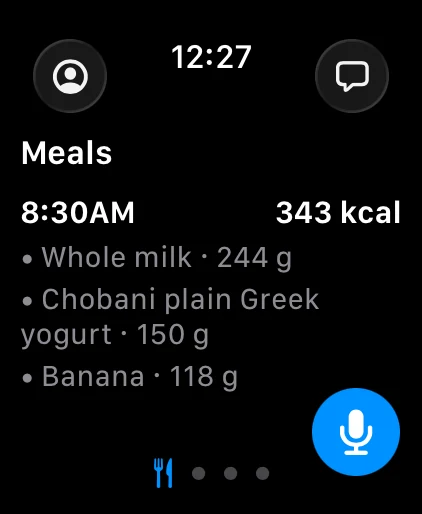 The Deficit Apple Watch meal log with example data